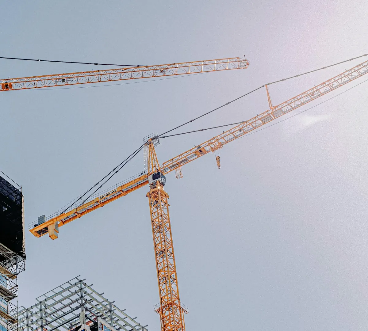 Grues au-dessus d'un bâtiment en construction